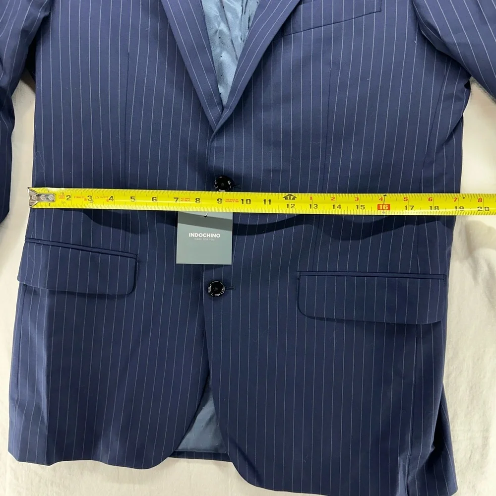 Indochino‎ Jacket Blazer Sport Coat Wool Navy Blue Pin Stripe 2 Button 38 NWT